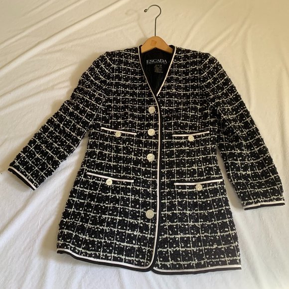 Escada black white wool tweed jacket EU 36 US 4 6 - Picture 1 of 11